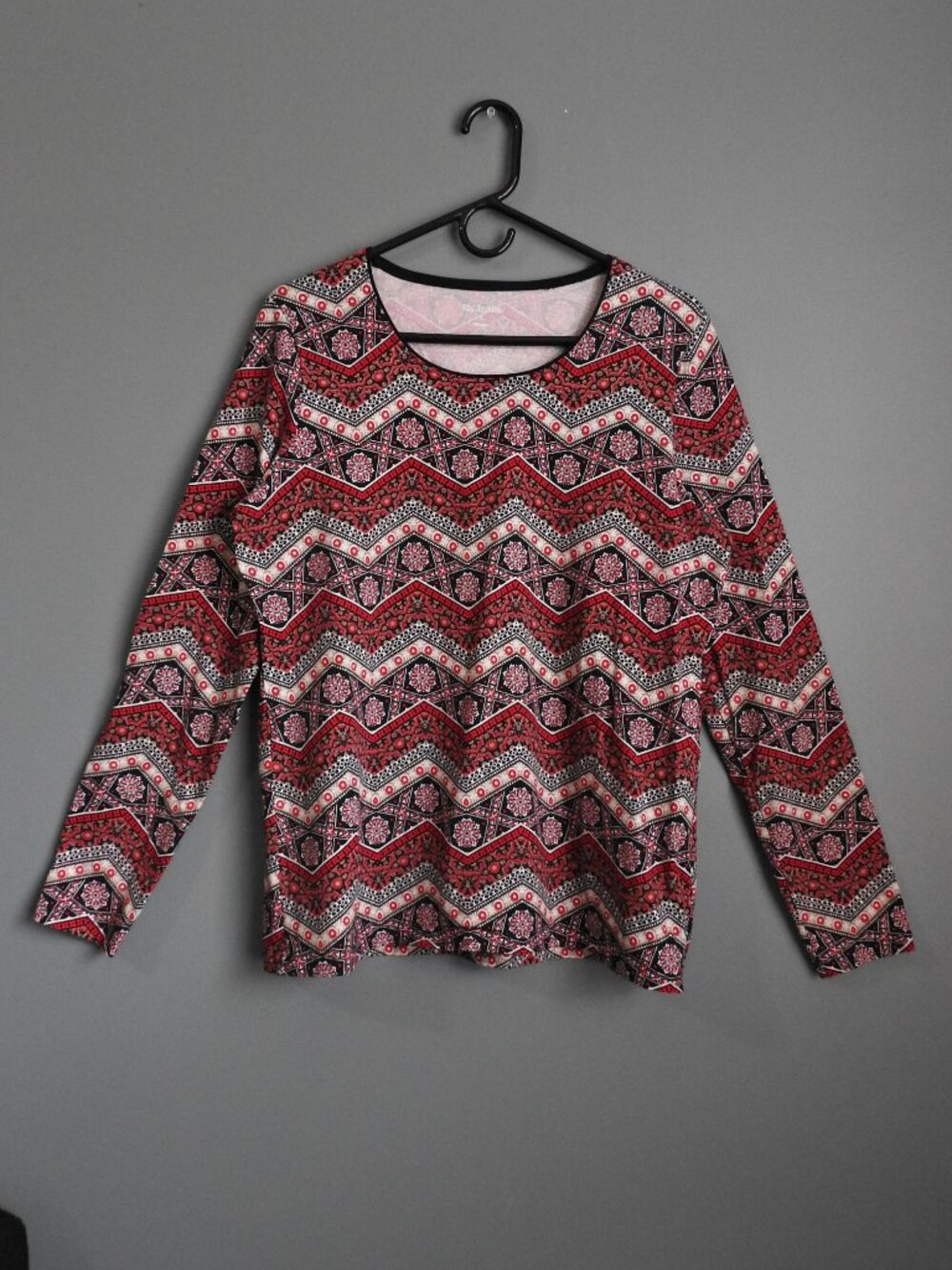 Kim Rogers Women's Crew Neck Long Sleeve Black & Red Abstract - Large